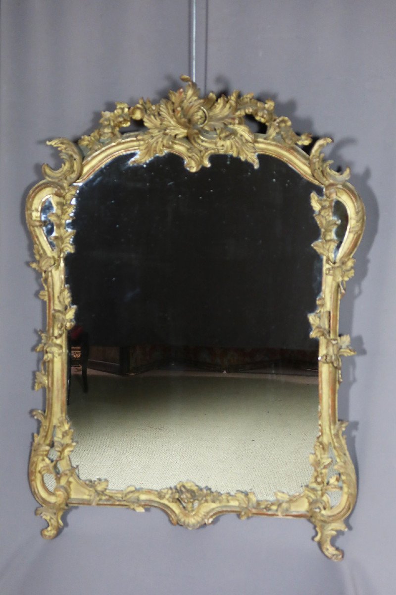 Miroir En Bois Sculpté Et Doré XIX-photo-1