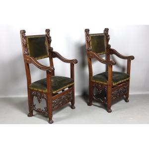 Pair Of Renaissance Style Armchairs