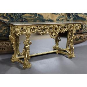 Grande Console En Bois Doré XXème Siècle