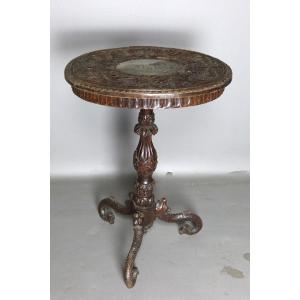 Tripod Pedestal Table In Carved Wood XIX