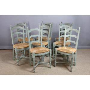 Set Of Eight Louis XVI Style Chairs In Painted Wood