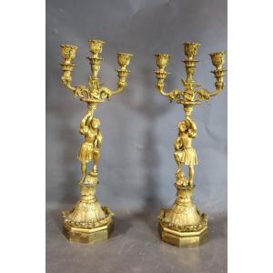 Pair Of 19th Century Gilt Bronze Candelabra