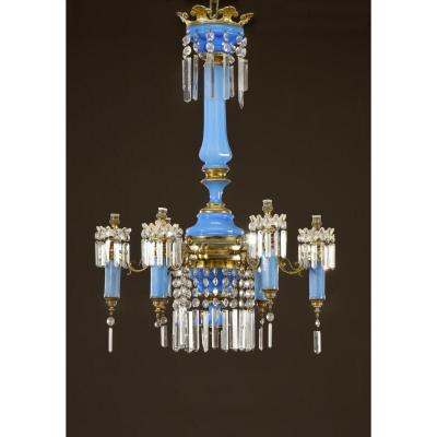 Blue Opaline Chandelier Napoleon III