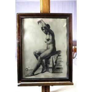 Charcoal Middle XIX Academy Of Woman, Signed And Dated