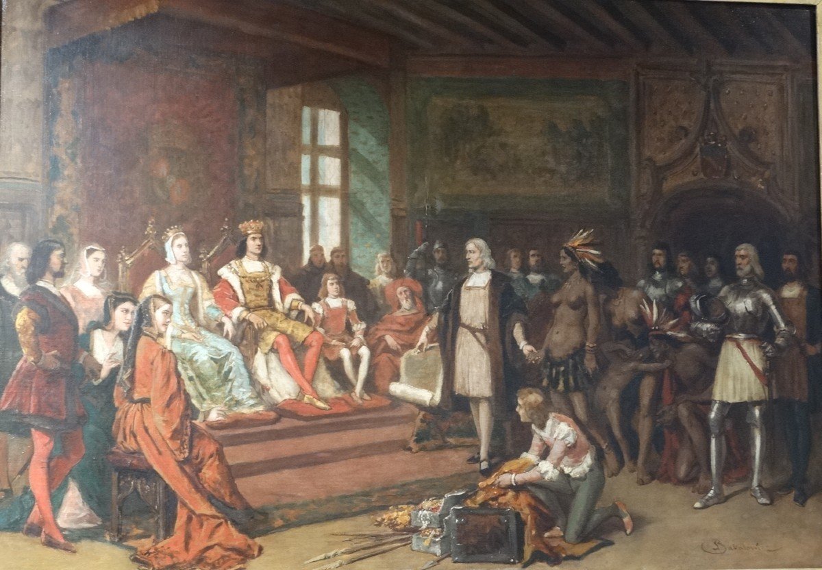 Christopher Columbus Presenting Native Americans To The Court Of Ferdinand Of Spain By Bakalowicz-photo-2