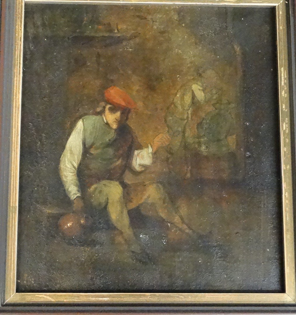 "scène de taverne" huile sur panneau  