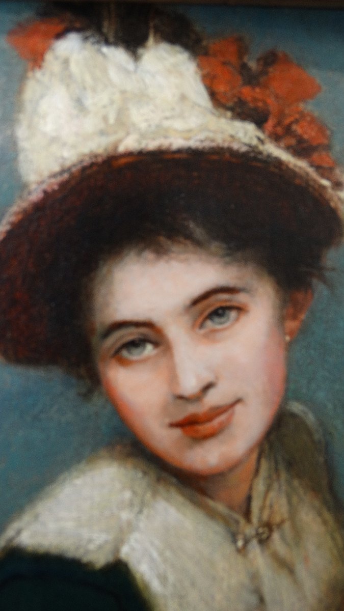 "portrait de jeune fille" , huile sur panneau école Française-photo-3