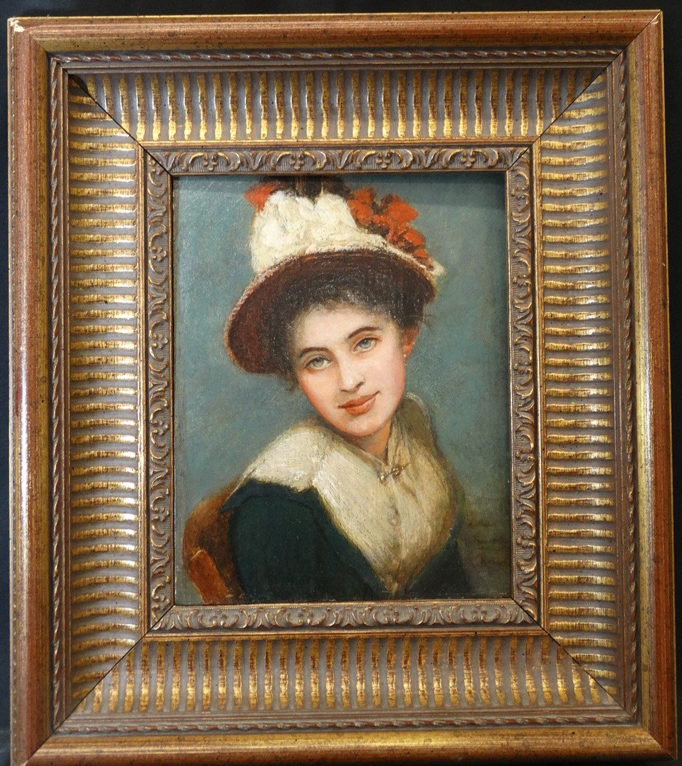 "portrait de jeune fille" , huile sur panneau école Française