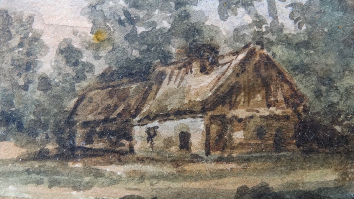 "thatched Cottage", Watercolor By Notte Dated 1884-photo-4