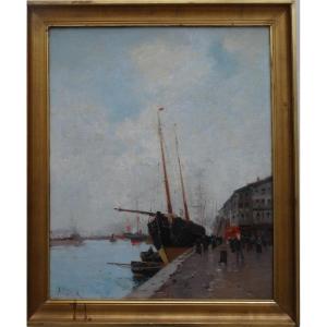 Quai animé en Normandie par Galien  Laloue