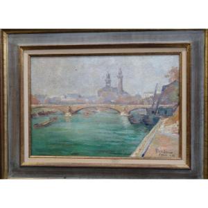 "Pont de l'Alma et Trocadéro" en 1932 huile par Dubuisson 
