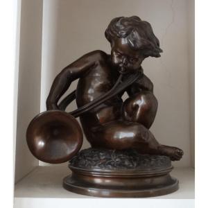 The Child With The Horn, Bronze By Jb Carpeaux