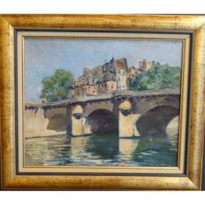 "le Pont-neuf" Oil On Panel By Lucien Jonas