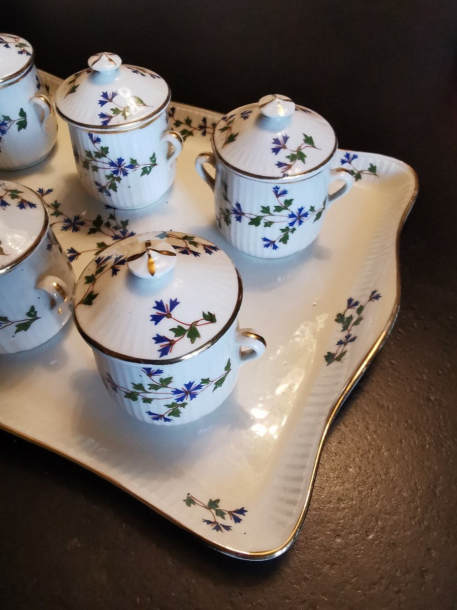 Old Paris Porcelain Marie Antoinette Cream Pot Service Cornflower Decors With Gilding-photo-2