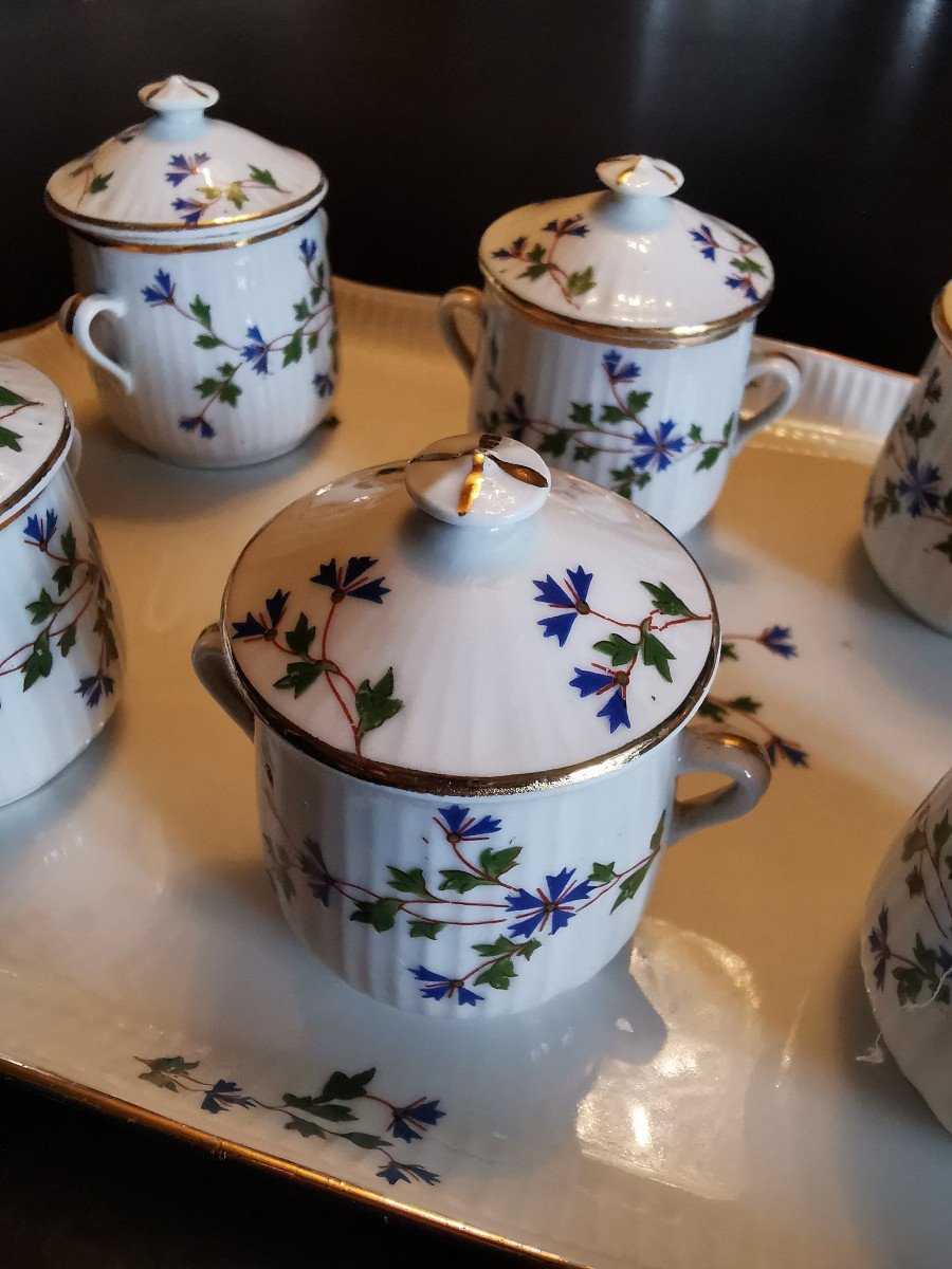 Old Paris Porcelain Marie Antoinette Cream Pot Service Cornflower Decors With Gilding-photo-8