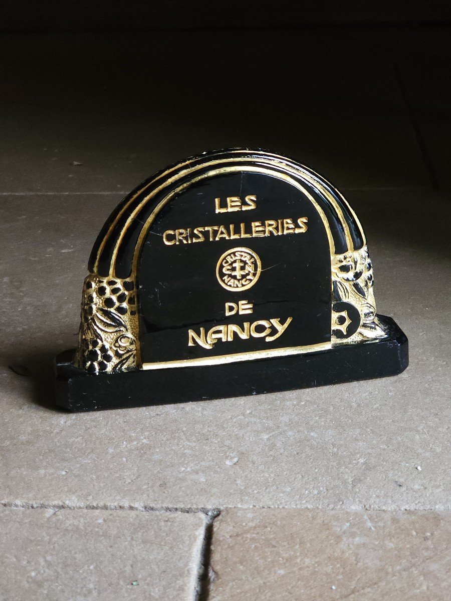 Cristal De Nancy Presentoir  Art Deco En Cristal Noir Et Dorure -photo-3