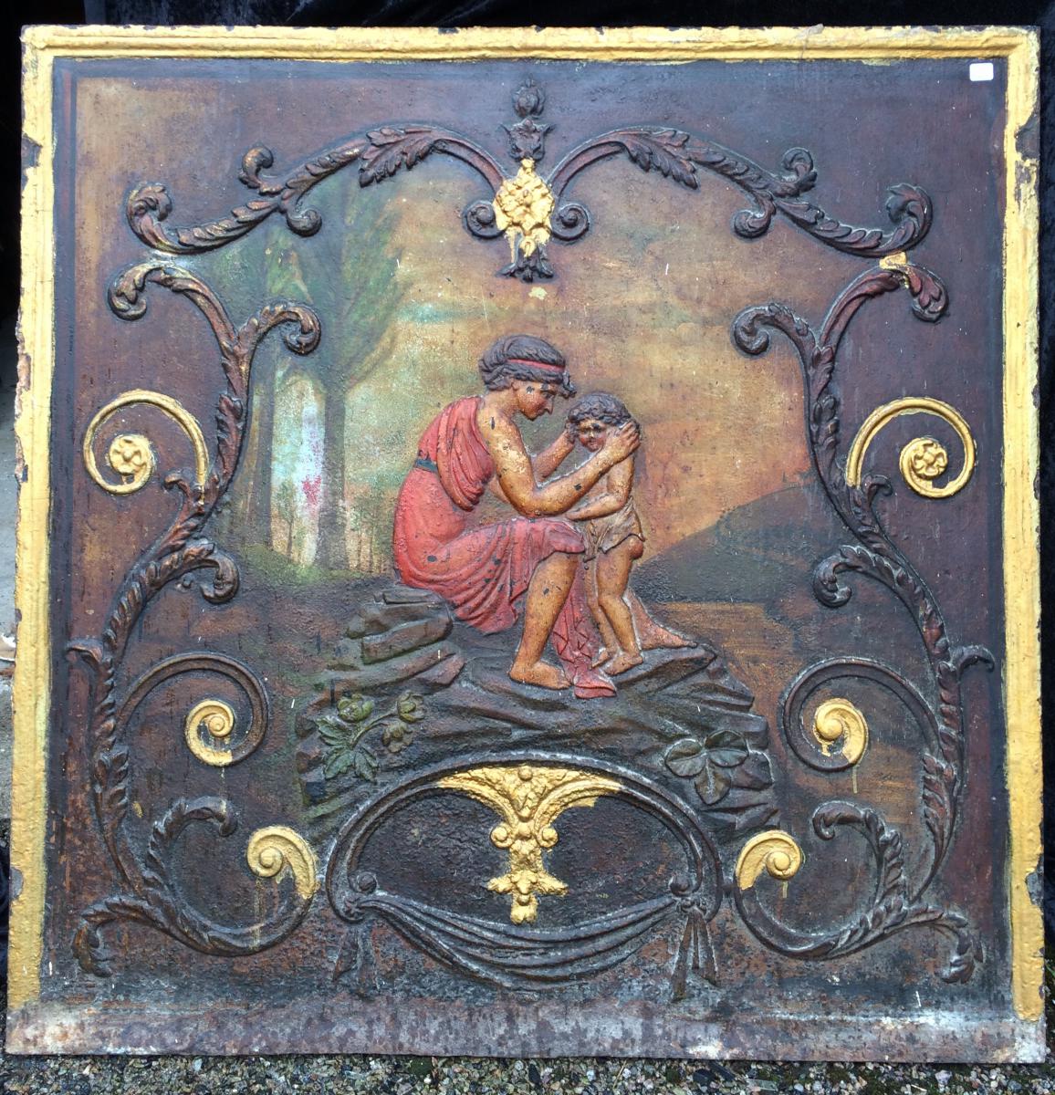 Proantic: Plaque De Cheminée Ancienne En Fonte Neptune D'époque