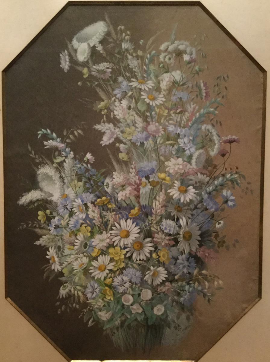 Longpre Paul Watercolor Gouache 1880 Bouquet With Daisies Villeurbanne Los Angeles-photo-3