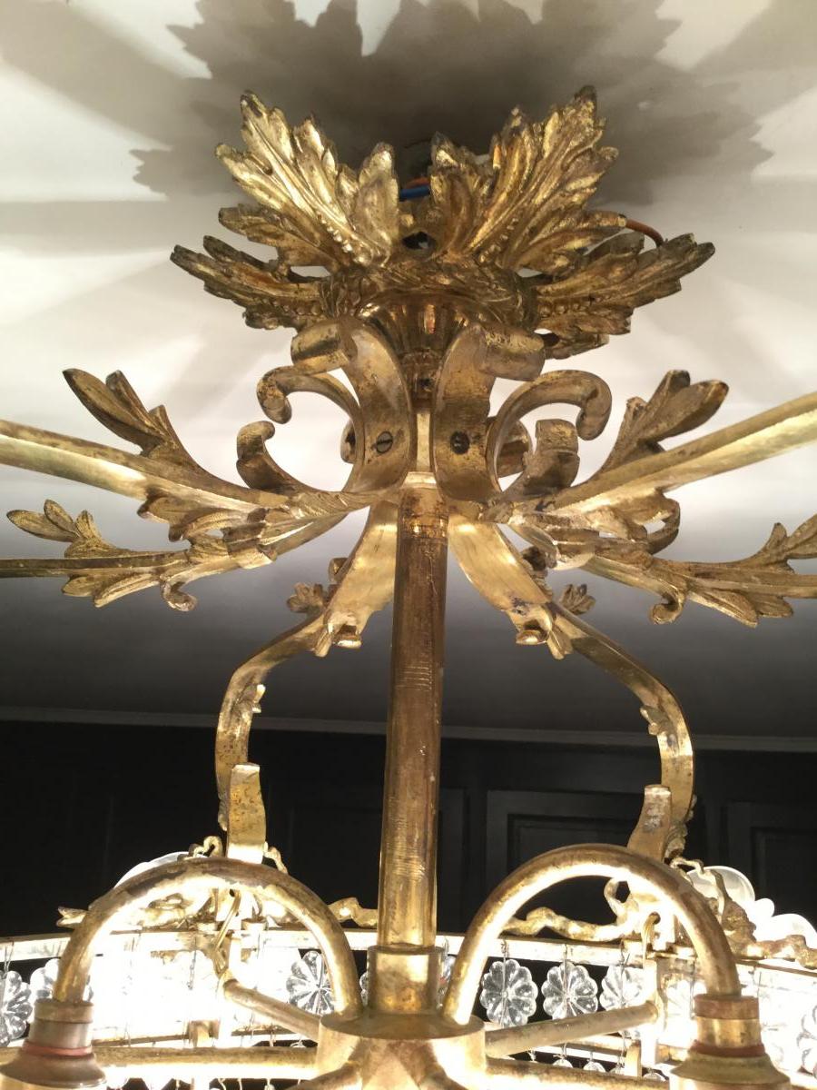 Ceiling Lamp Gilt Bronze And Chiseled With 6 Lights Finished By Tulips In The Shape Of Roses-photo-4