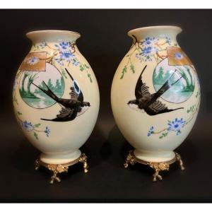 Baccarat Paire De Vase En Opaline De Cristal Estampille 19 E Art Nouveau