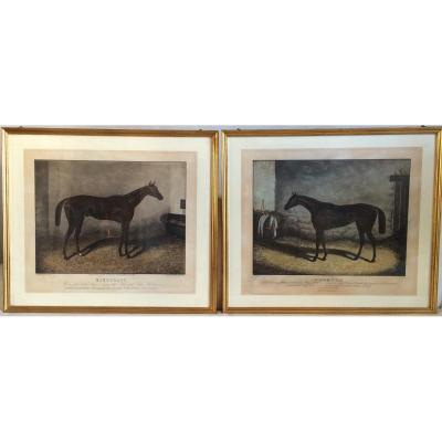 Paire De Gravure Chevaux Anglais XIX E Kingcraft Et Formosa Par Hunt Et Brown