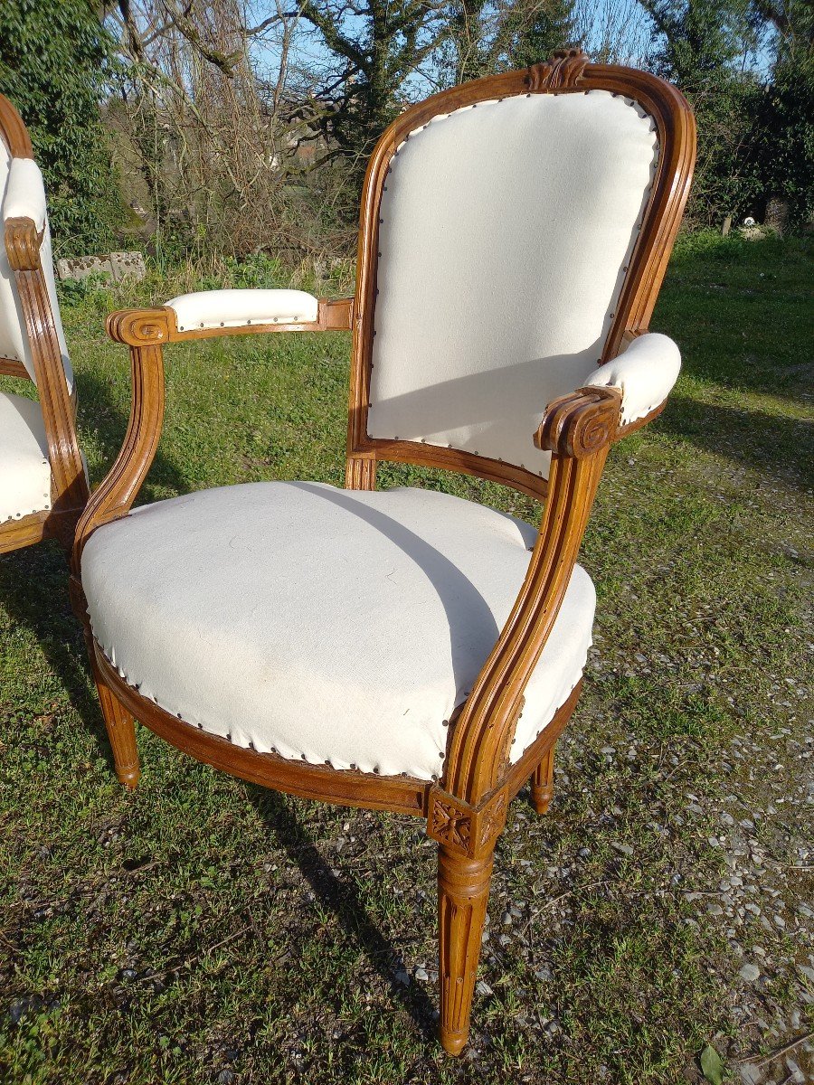 Louis XVI Period Living Room In Walnut Ready To Cover. -photo-3