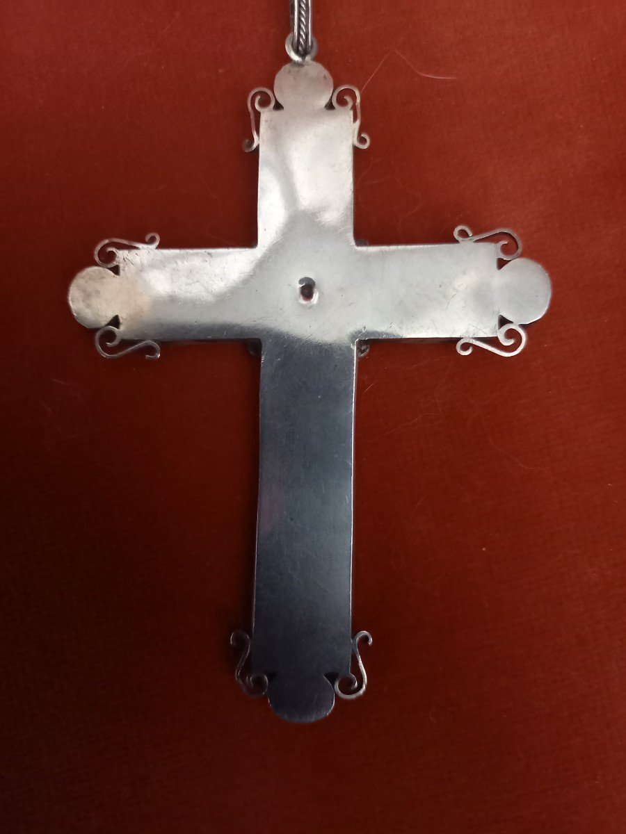 Pendentif, Croix En Argent Et Micromosaique Italie XIXe -photo-4