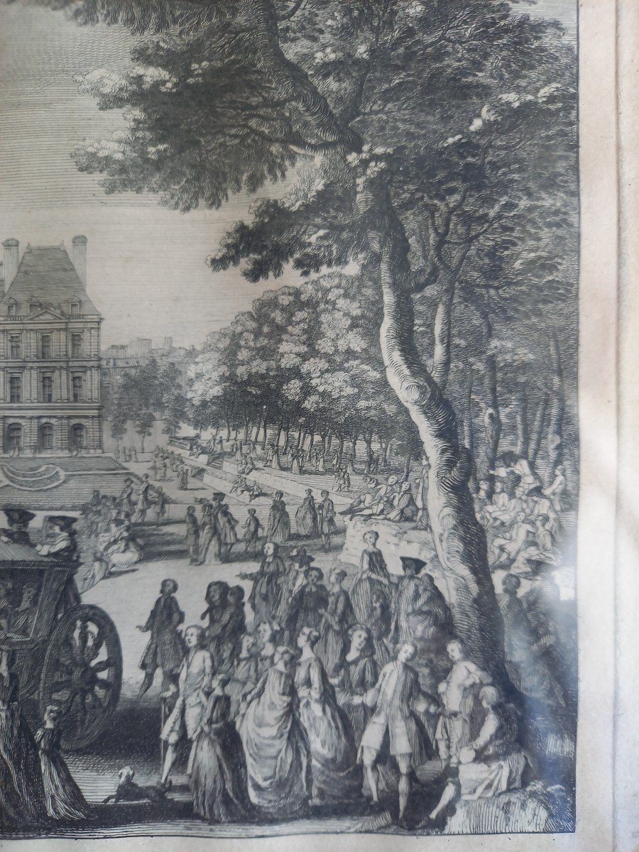 Les Promenades Du Luxembourg, 18th Century Engraving, Period Frame -photo-3