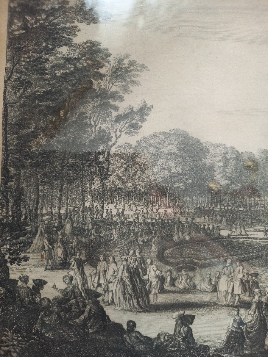 Les Promenades Du Luxembourg, 18th Century Engraving, Period Frame -photo-4