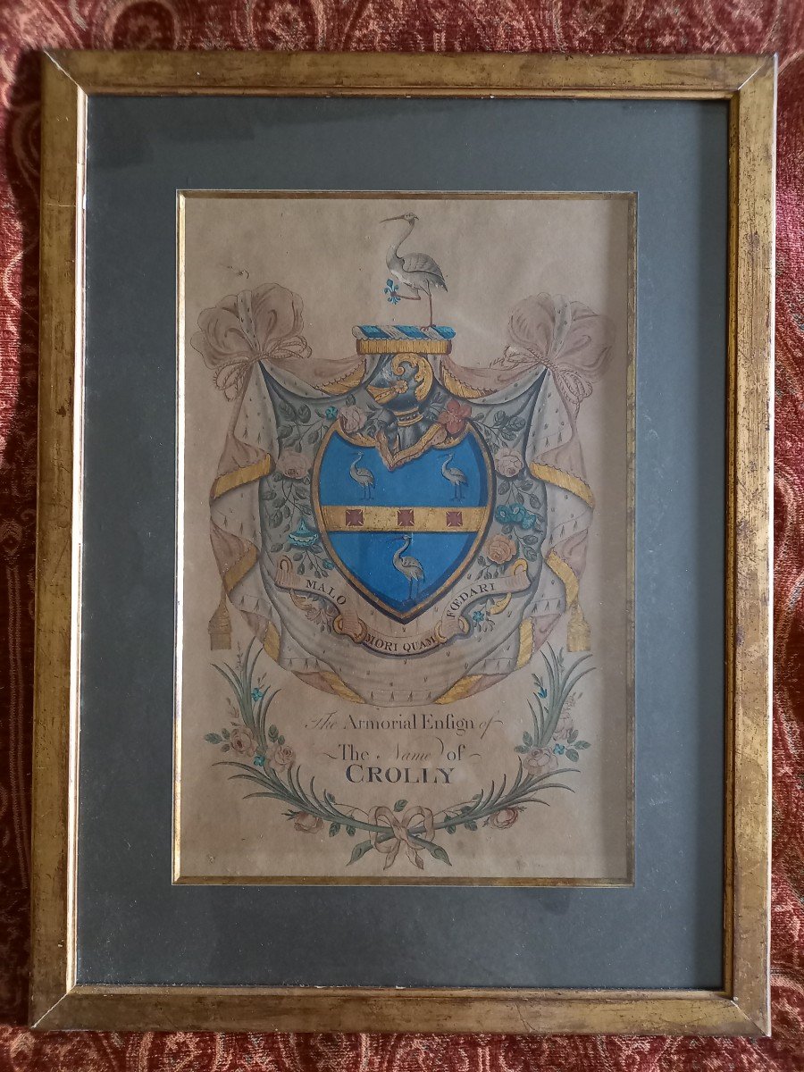 English Coat Of Arms, Watercolour Circa 1840-photo-2