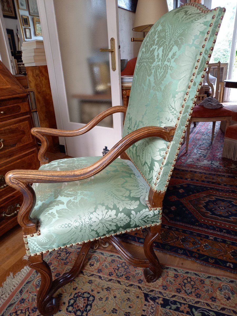 Large Louis XIV Period Armchair In Blond Walnut -photo-2