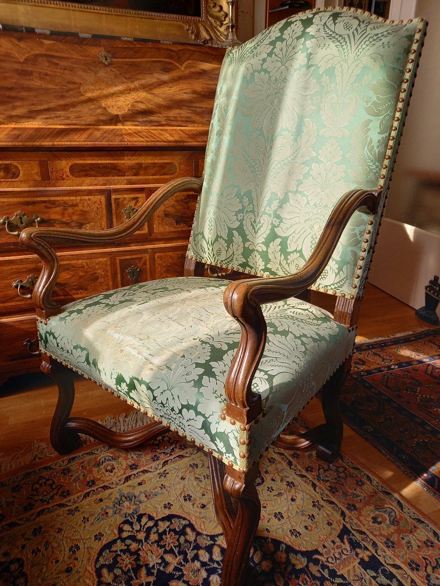 Large Louis XIV Period Armchair In Blond Walnut 