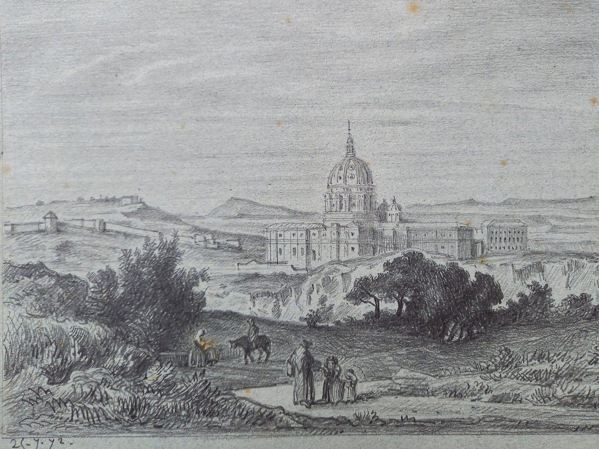 Grand Tour : Vue Des Environs De Saint Pierre De Rome  Datée 1872