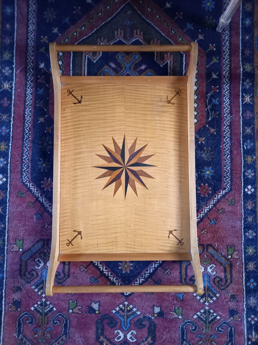 Tray Decorated With A Marquetry Wind Rose. Art Deco-photo-2