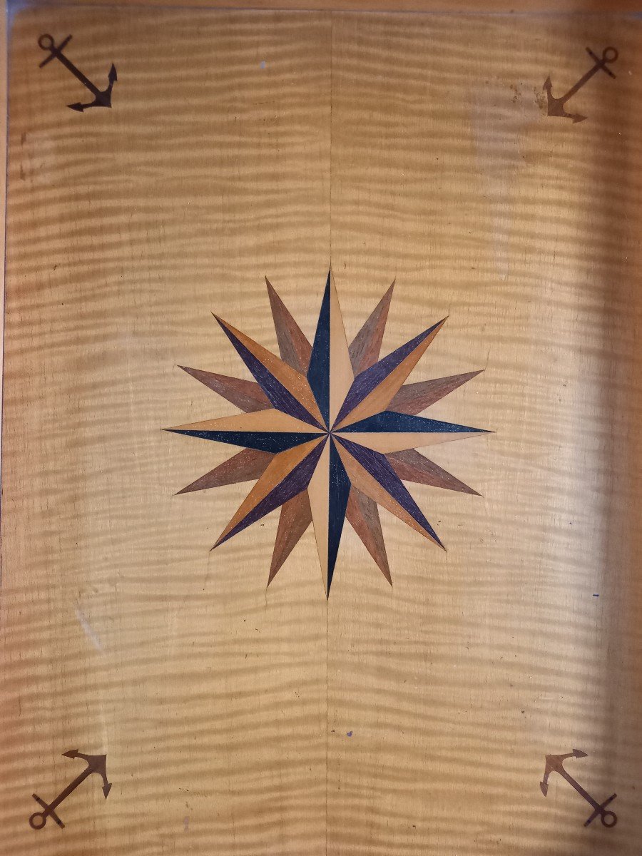 Tray Decorated With A Marquetry Wind Rose. Art Deco-photo-3