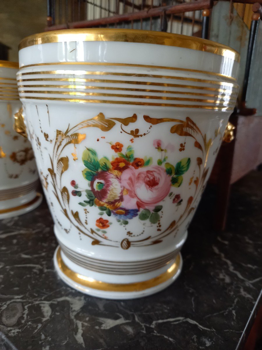 Paris Porcelain: Pair Of Plant Pots Circa 1830-photo-2