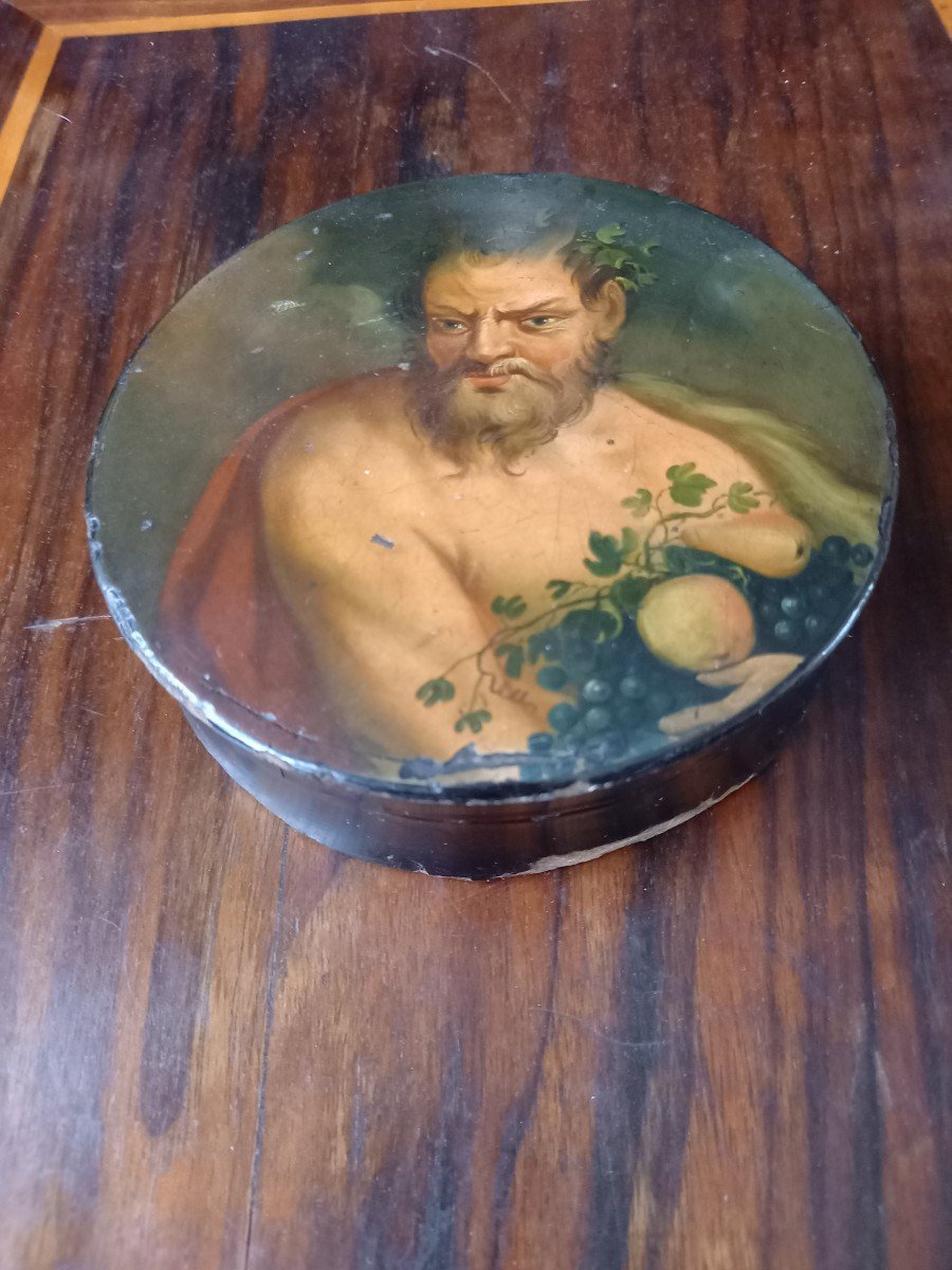 Late 18th Century Papier Mache Box, Painted With A Bacchus -photo-1