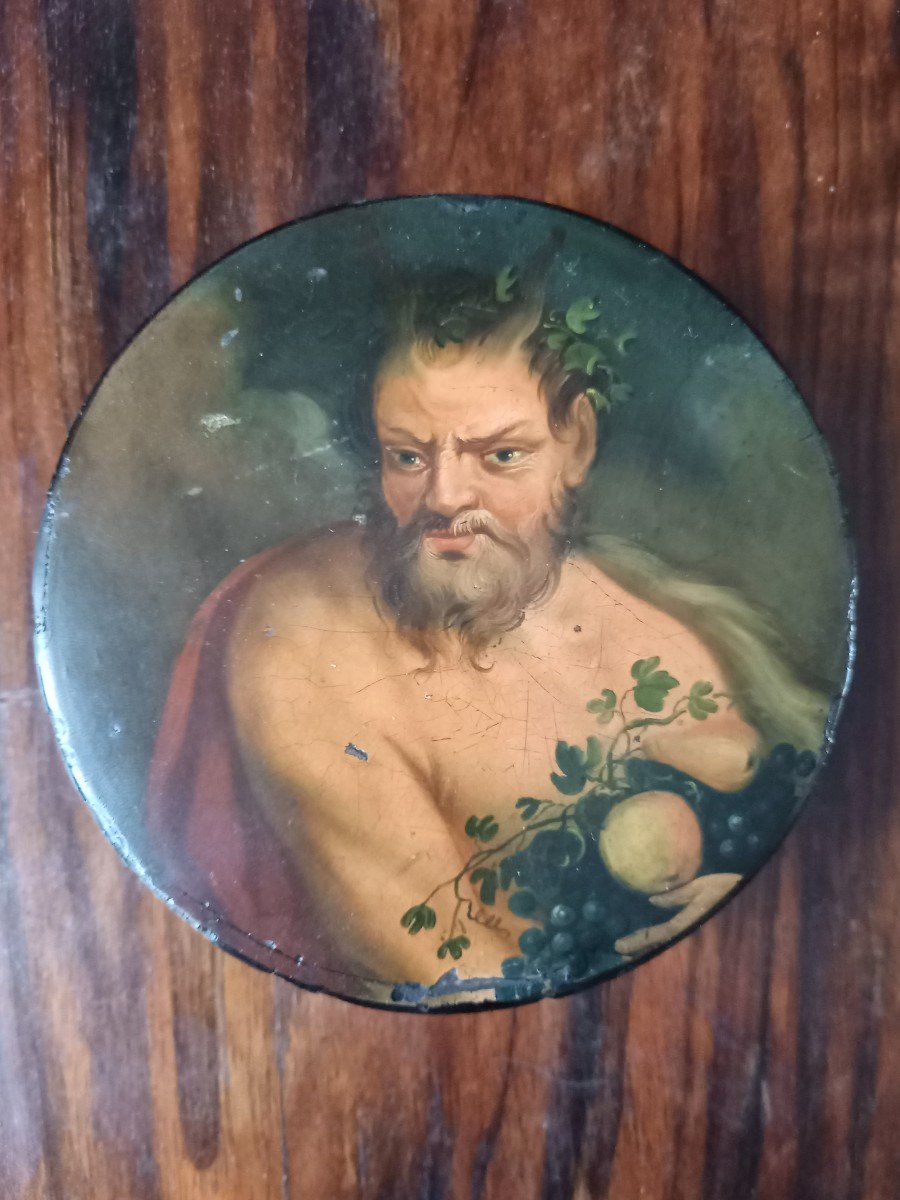 Late 18th Century Papier Mache Box, Painted With A Bacchus 