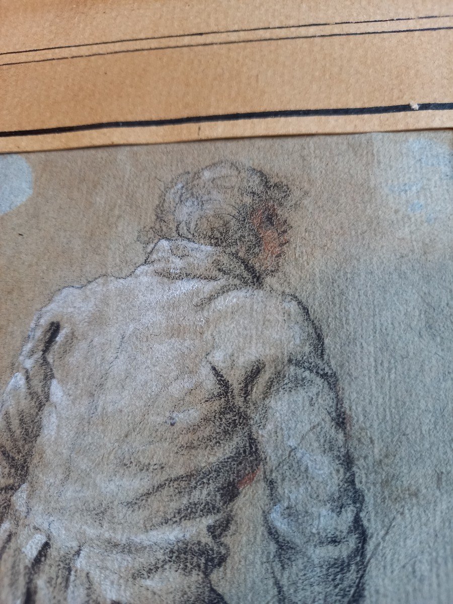 18th Century Drawing: Young Man From Behind, Slapping His Thighs -photo-4