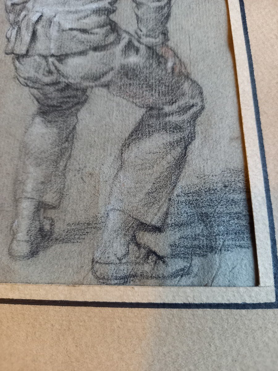 18th Century Drawing: Young Man From Behind, Slapping His Thighs -photo-3