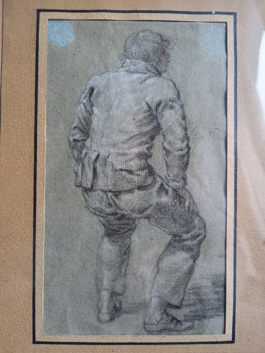 18th Century Drawing: Young Man From Behind, Slapping His Thighs -photo-6