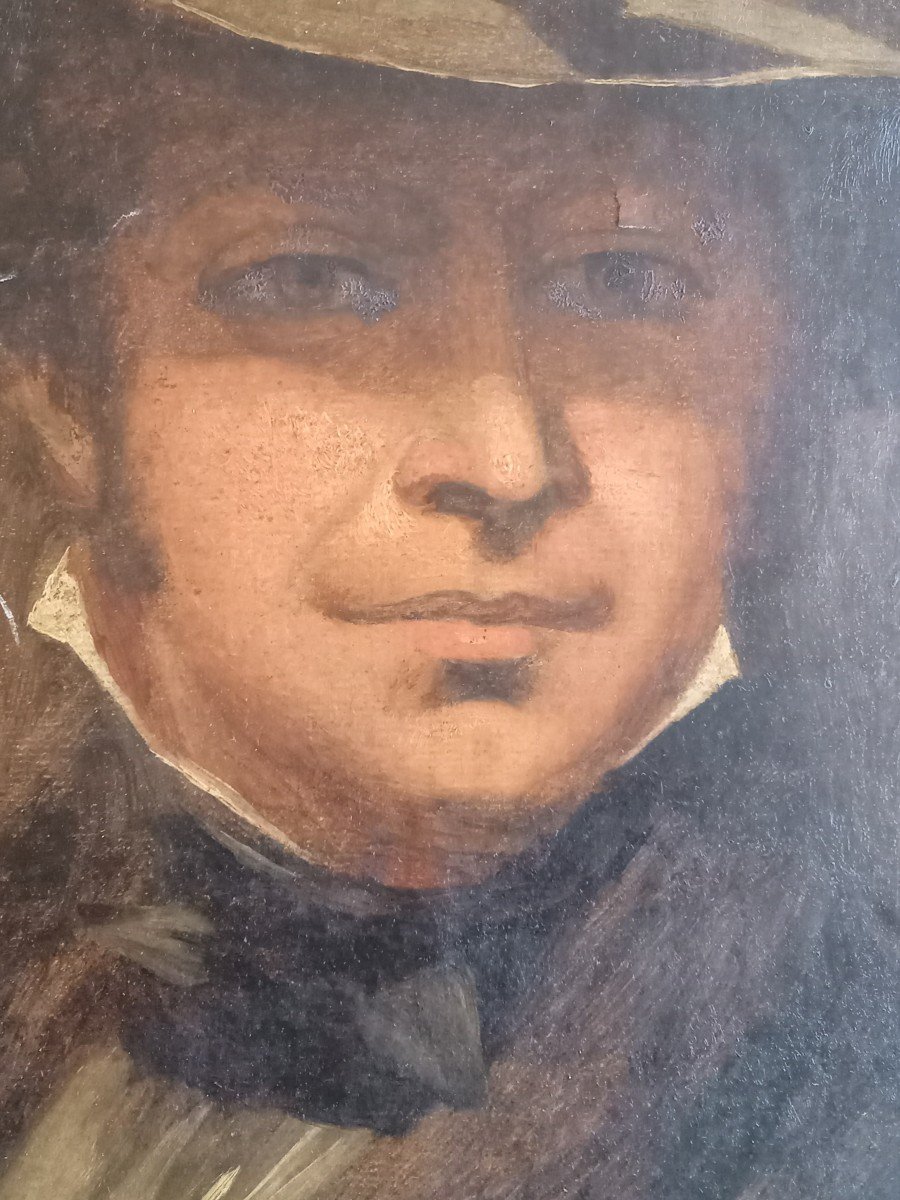 Huile Sur Papier : Portrait ( Autoportrait ?) Vers 1820-photo-2