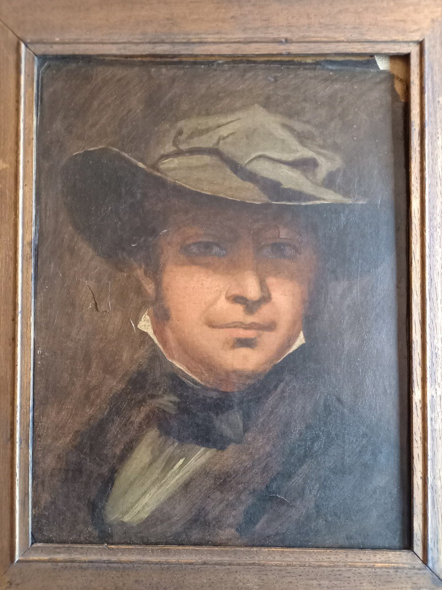 Huile Sur Papier : Portrait ( Autoportrait ?) Vers 1820