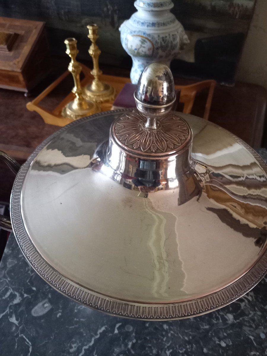 Large 1830 Silver Plated Metal Soup Tureen -photo-3