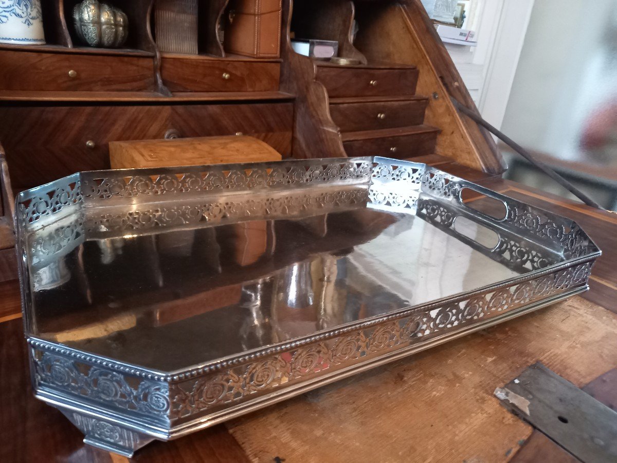 Large Silver Metal Tray Or Centerpiece 