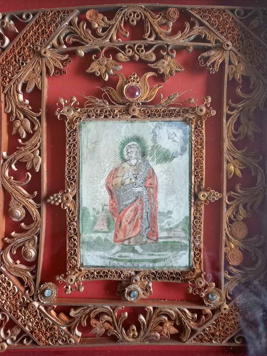 Saint John, 18th Century Drawing In A Paperolle Decor-photo-2