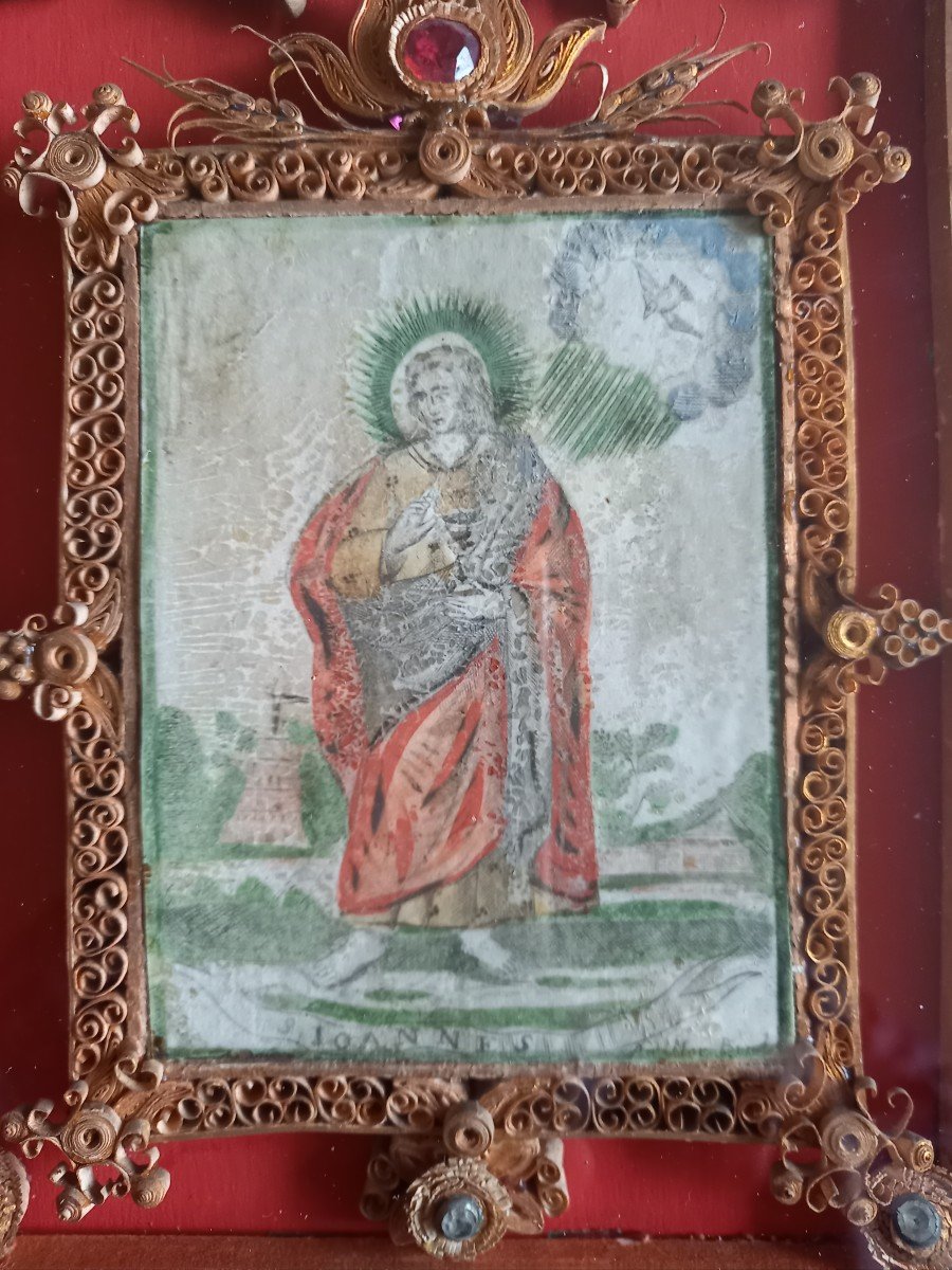 Saint John, 18th Century Drawing In A Paperolle Decor-photo-3