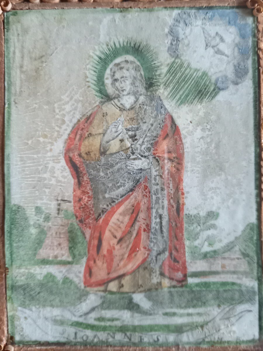 Saint John, 18th Century Drawing In A Paperolle Decor-photo-4