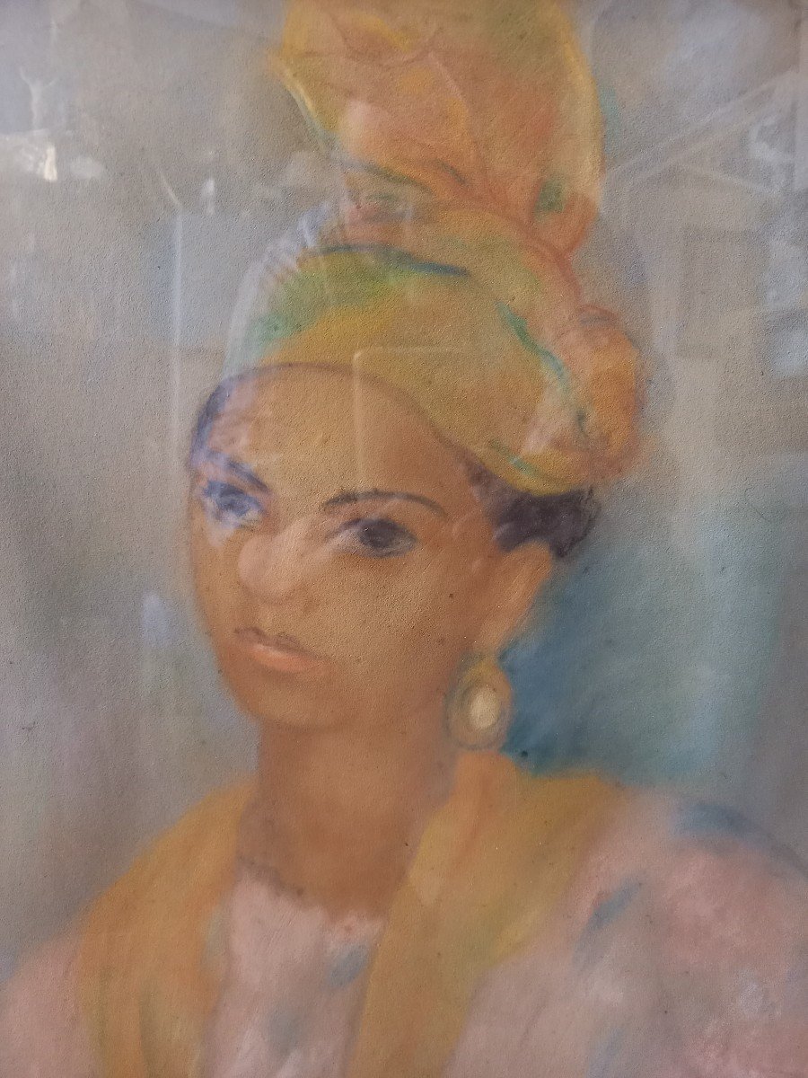 Pastel Portrait Of A West Indian Woman By Germaine Foury-photo-3