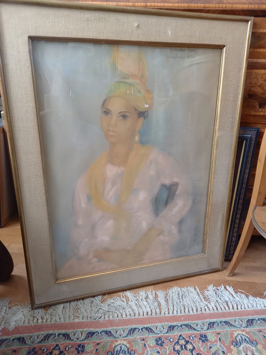 Pastel Portrait Of A West Indian Woman By Germaine Foury-photo-4